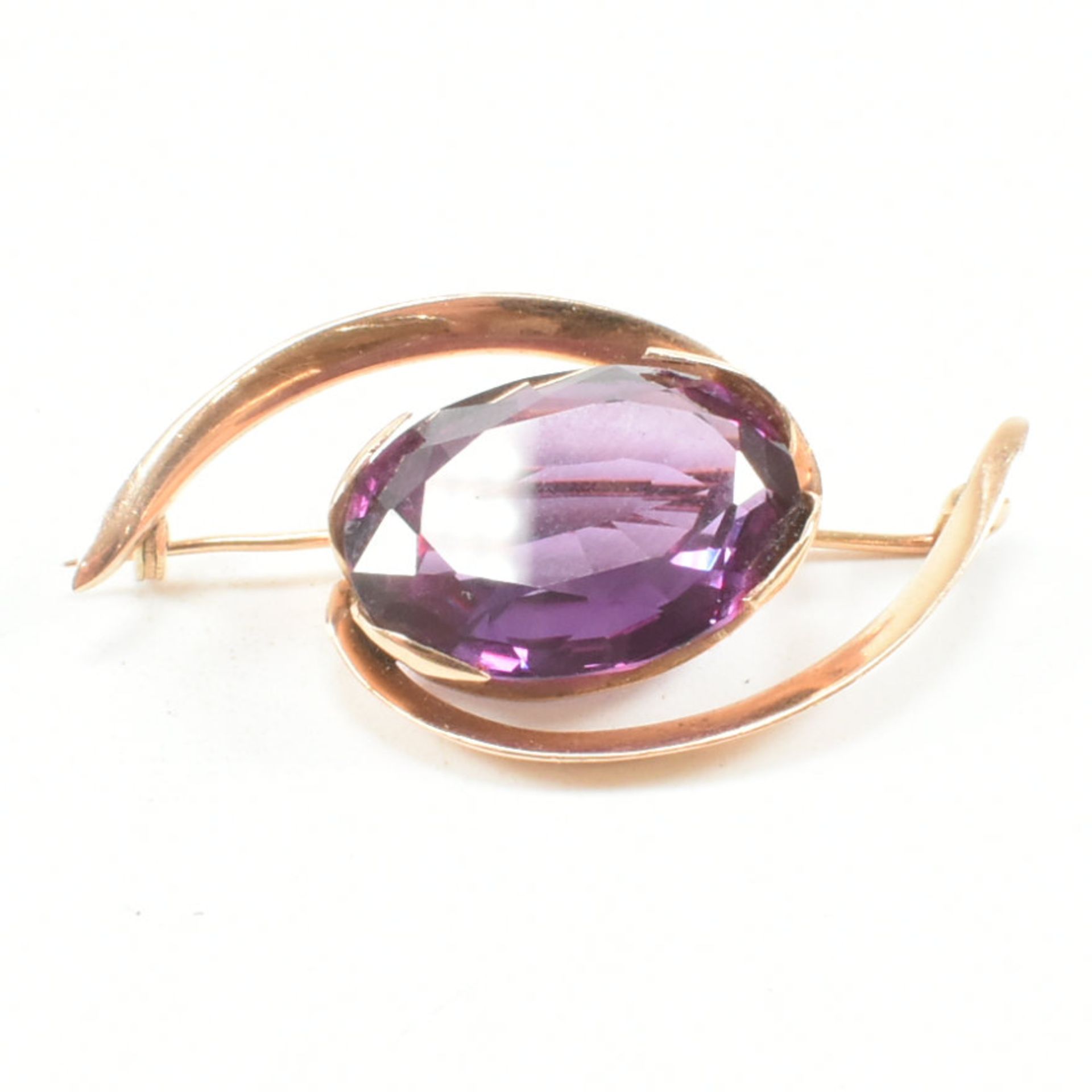 VINTAGE ROSE METAL & SYNTHETIC SAPPHIRE BROOCH PIN