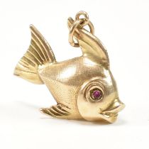 GEORG JENSEN - 9CT GOLD & RUBY ANGEL FISH PENDANT CHARM