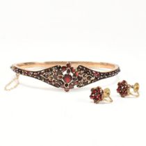 VICTORIAN BOHEMIAN GARNET BANGLE & EARRINGS