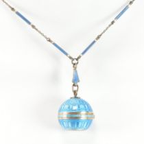 EARLY 20TH CENTURY SWISS SILVER ENAMEL BALL WATCH & CHAIN