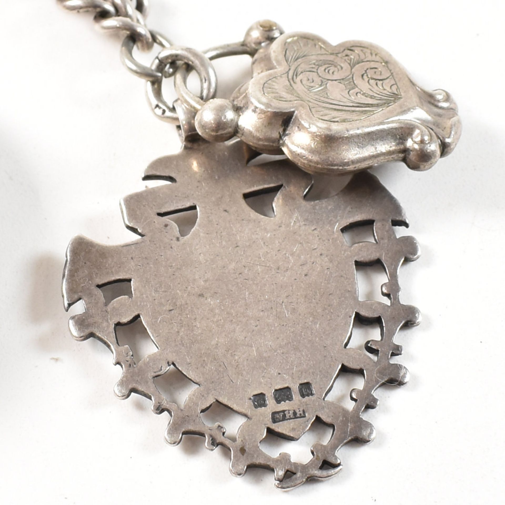 VICTORIAN SILVER POCKET WATCH ON CHAIN WITH KEY & FOBS - Image 4 of 5