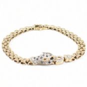 HALLMARKED 9CT GOLD DIAMOND & SAPPHIRE PANTHER BRACELET