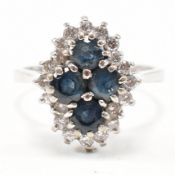 HALLMARKED 18CT WHITE GOLD SAPPHIRE & DIAMOND CLUSTER RING