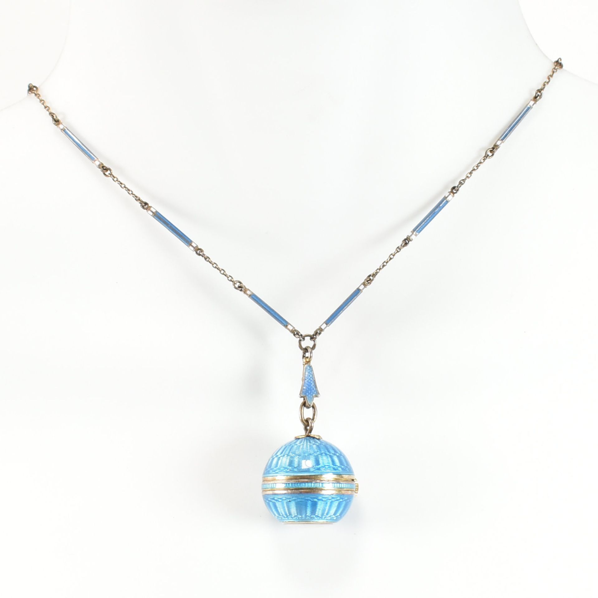 EARLY 20TH CENTURY SWISS SILVER ENAMEL BALL WATCH & CHAIN - Image 12 of 13