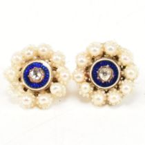 GEORGIAN DIAMOND SEED PEARL & ENAMEL EARRINGS CIRCA 1800