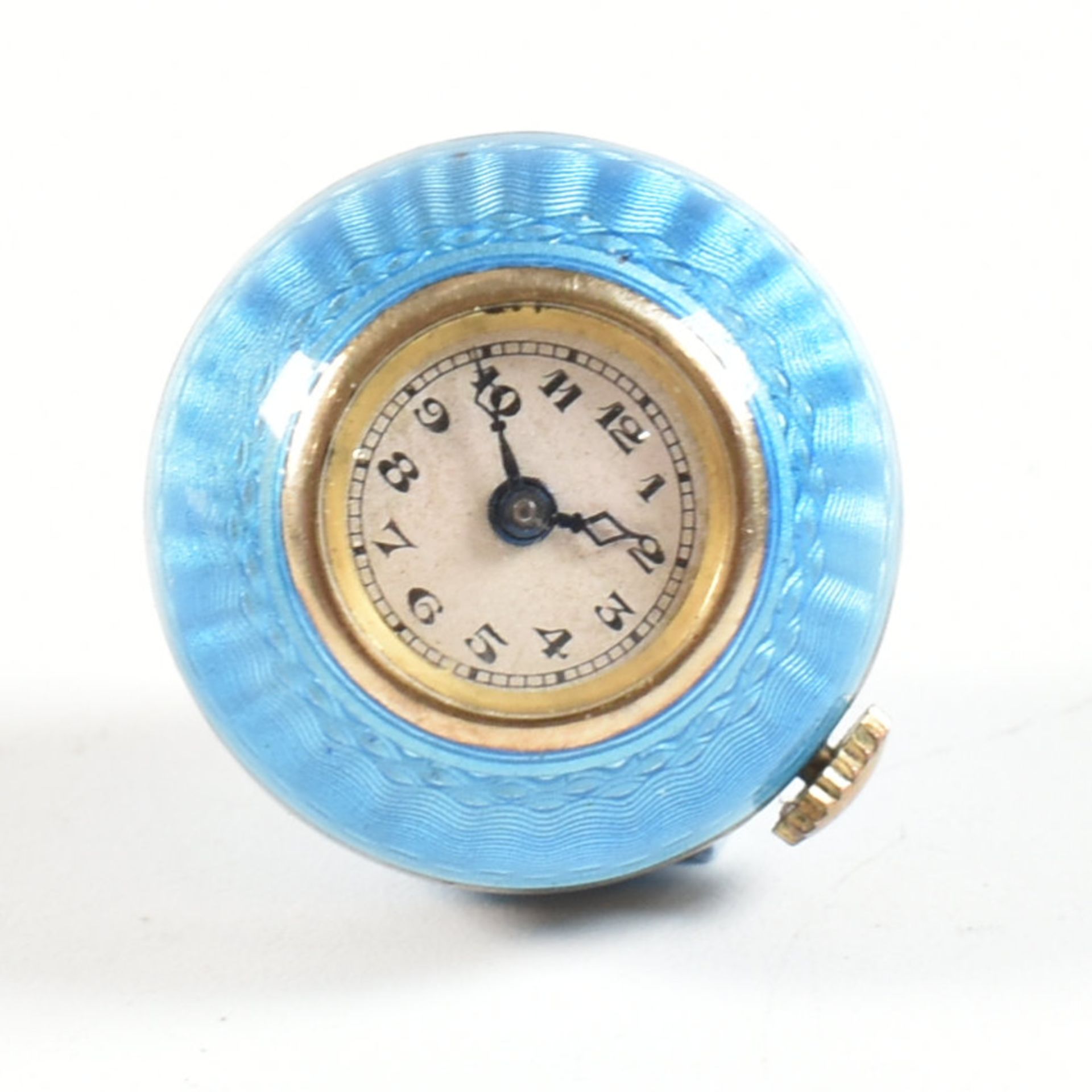 EARLY 20TH CENTURY SWISS SILVER ENAMEL BALL WATCH & CHAIN - Image 11 of 13