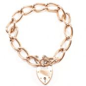 15CT ROSE GOLD CURB LINK & HEART PADLOCK BRACELET