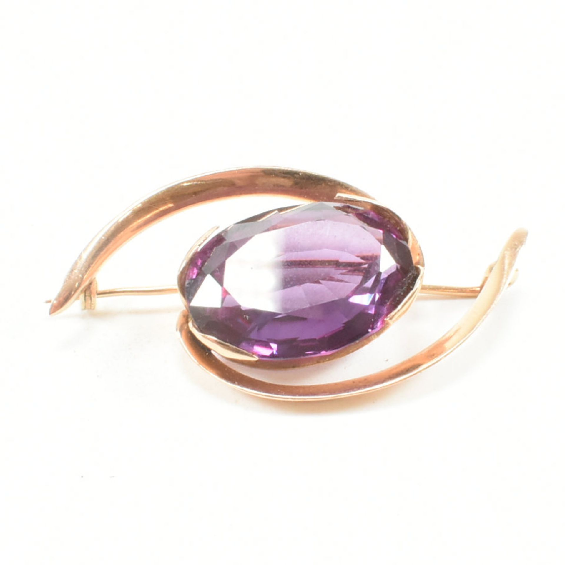 VINTAGE ROSE METAL & SYNTHETIC SAPPHIRE BROOCH PIN - Image 2 of 9