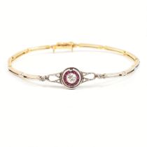 18CT GOLD ART DECO RUBY & DIAMOND TARGET BRACELET