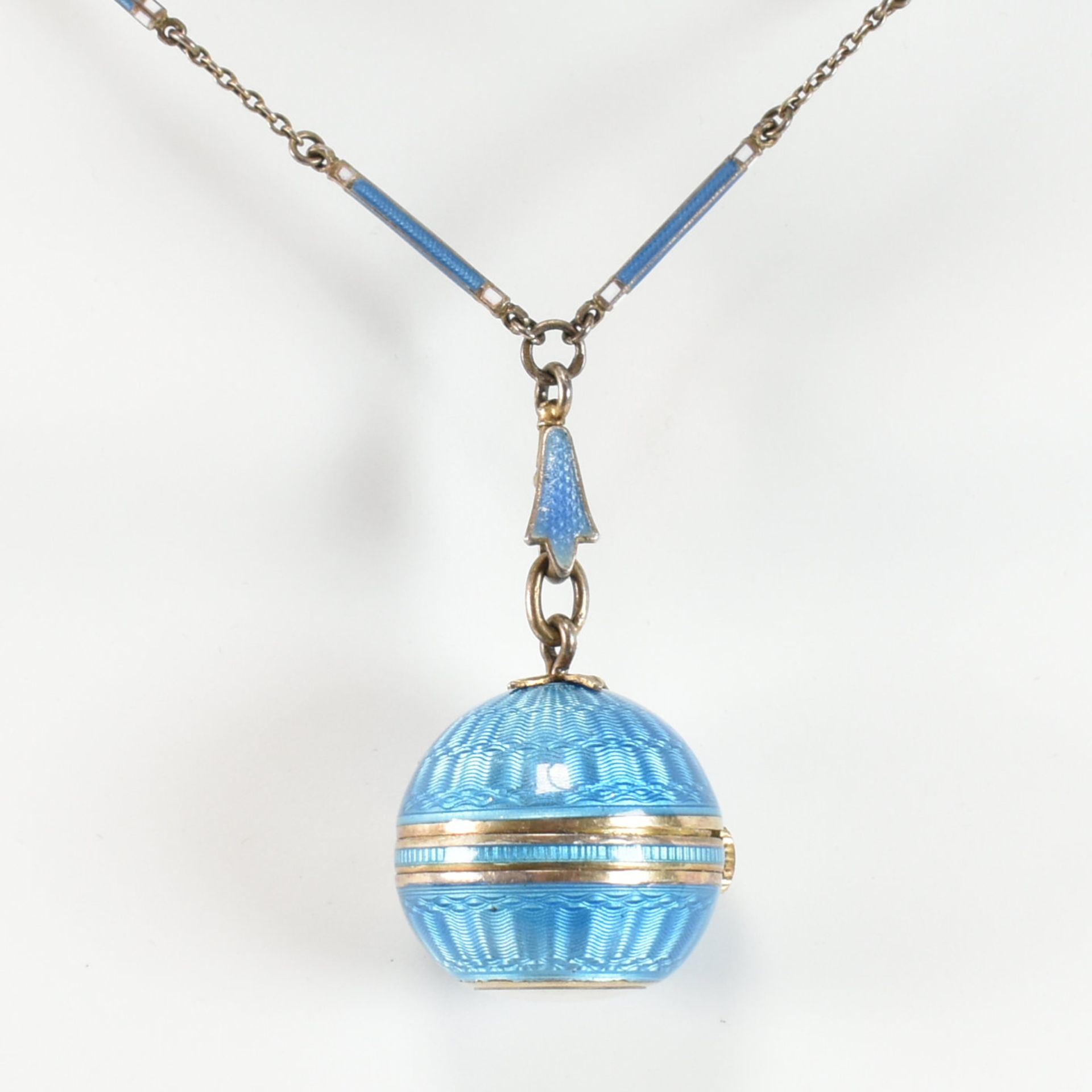 EARLY 20TH CENTURY SWISS SILVER ENAMEL BALL WATCH & CHAIN - Image 13 of 13