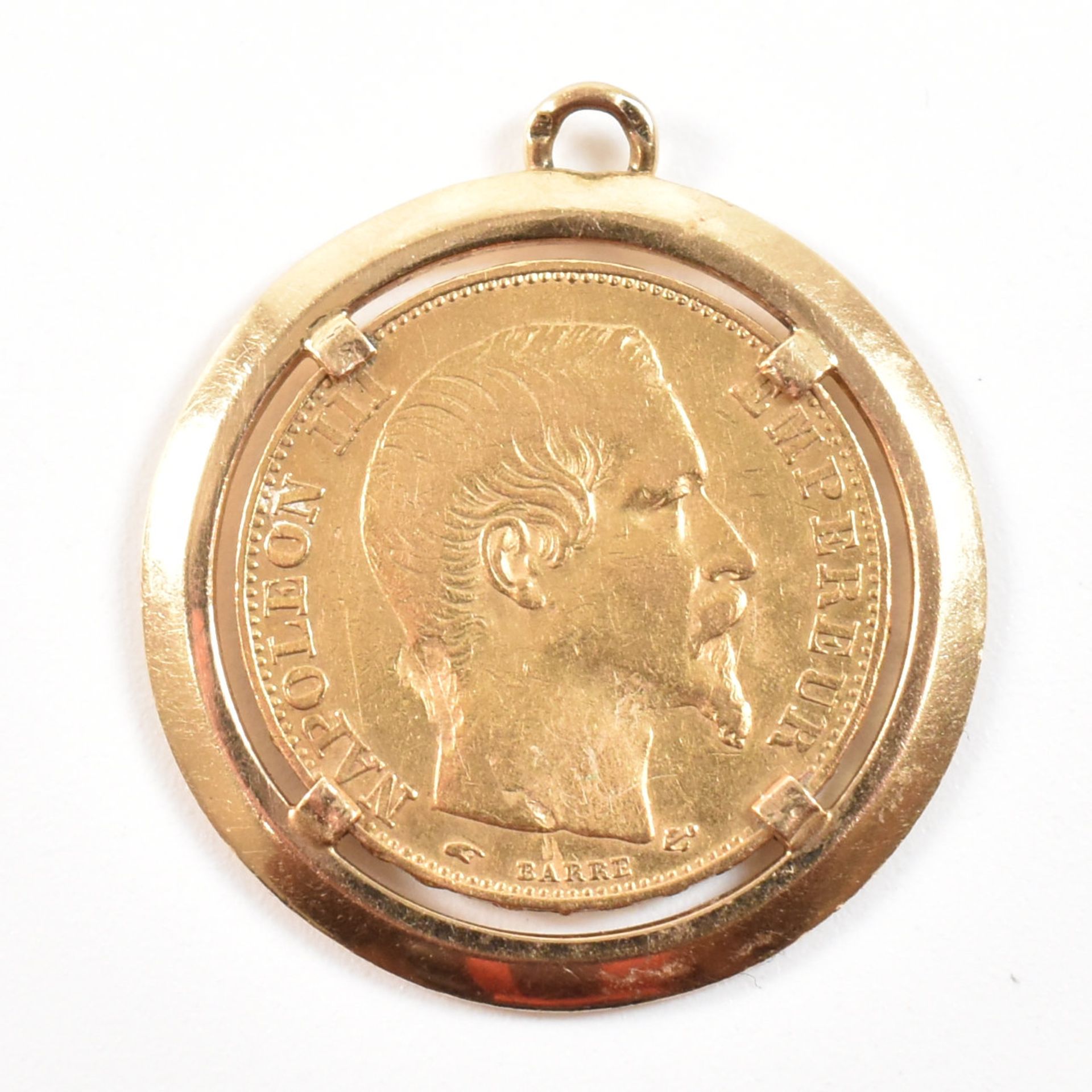 MOUNTED NAPOLEON III GOLD 20 FRENCH FRANC COIN