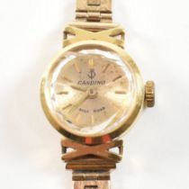 18CT GOLD GANDINO LADIES DRESS WATCH - 9CT GOLD STRAP