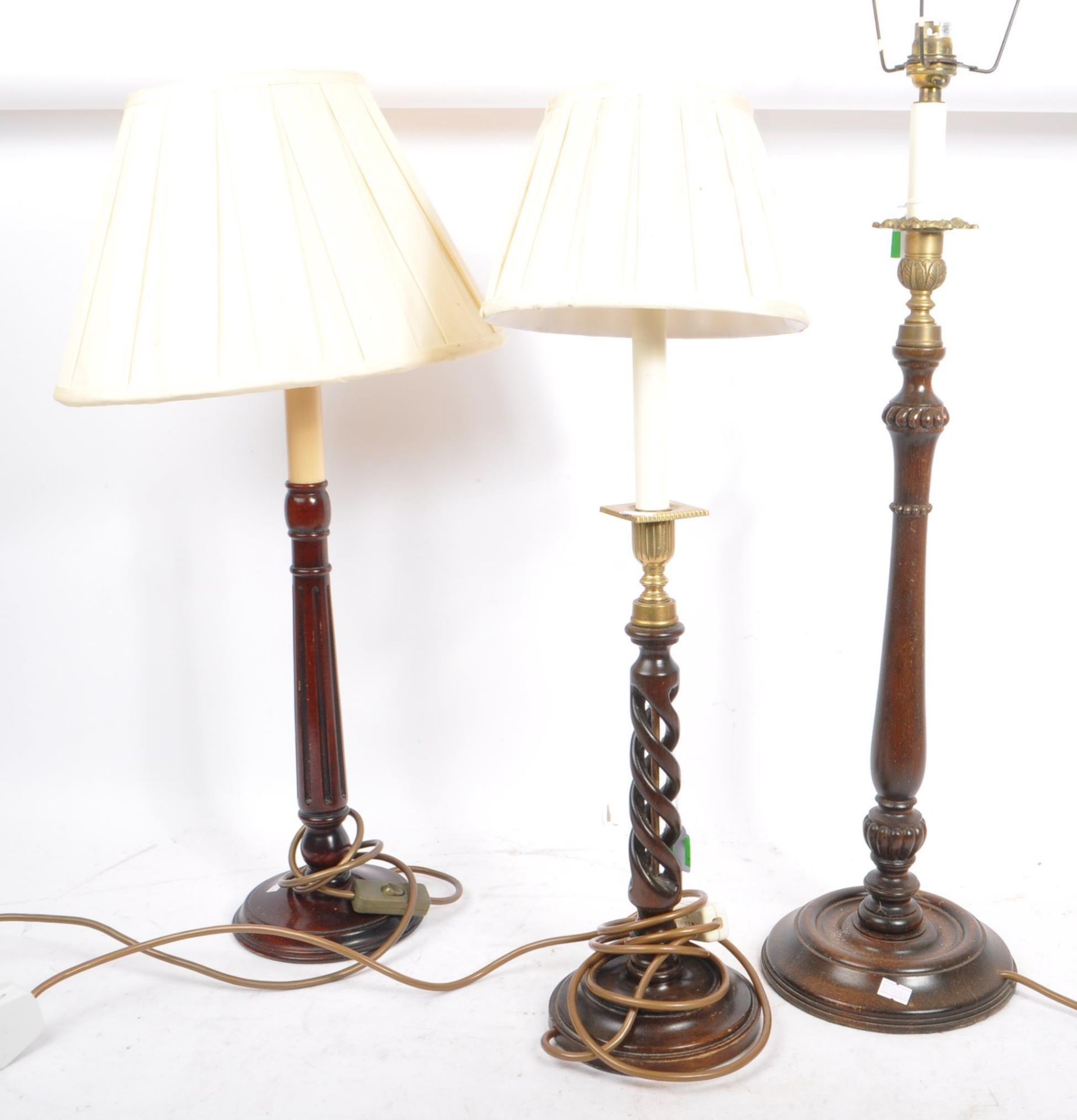 TWO 20TH CENTURY WOOD AND BRASS TABLE LAMPS