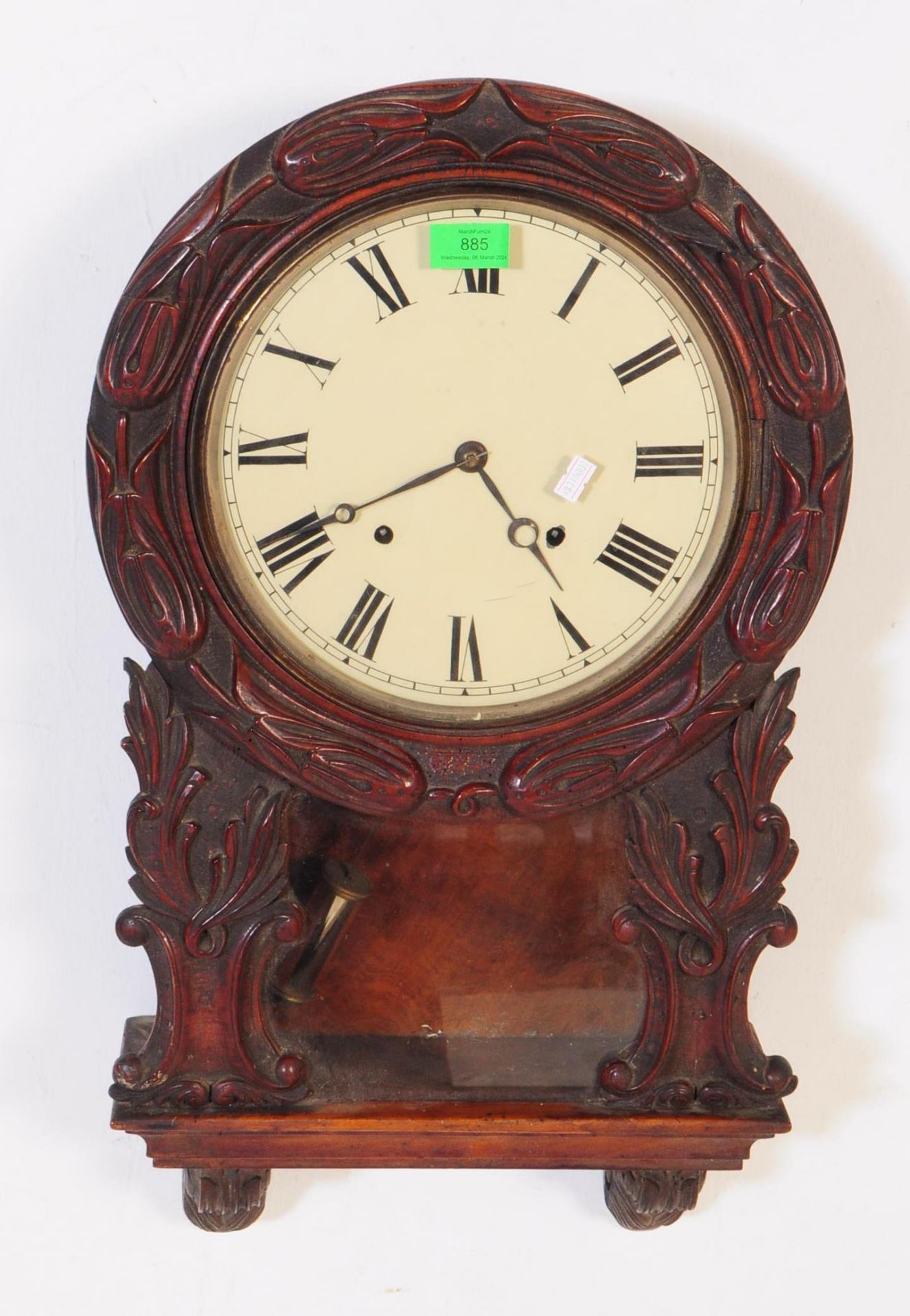 19TH CENTURY VICTORIAN 8-DAY ENGLISH DROP DIAL WALL CLOCK - Image 5 of 12