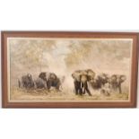 DAVID SHEPHERD PRINT TITLED 'ELEPHANTS AT AMBOSELI' FRAMED