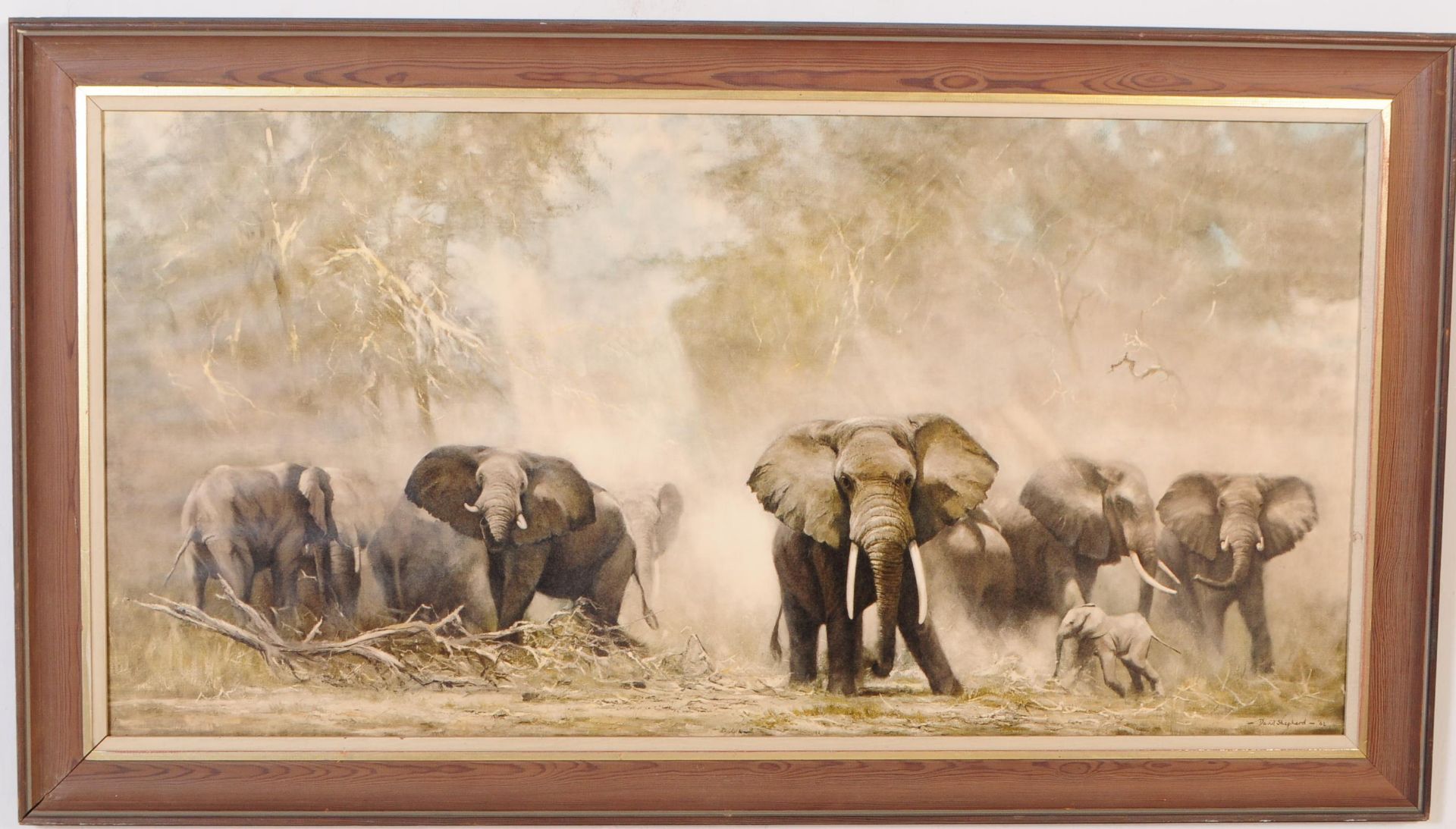 DAVID SHEPHERD PRINT TITLED 'ELEPHANTS AT AMBOSELI' FRAMED