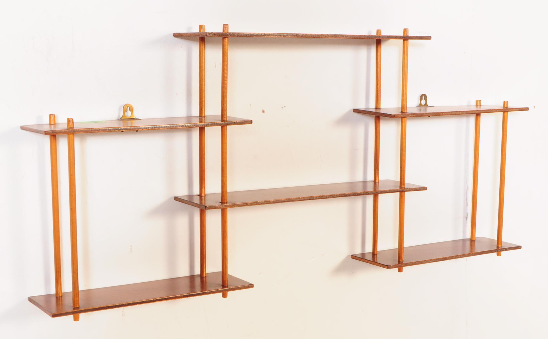PAIR OF MID CENTURY WALL MOUNTED ETAGERE BOOKCASES - Image 3 of 6
