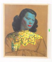 VINTAGE PRINT ON BOARD GREEN LADY BY VLADIMIR TRETCHIKOFF