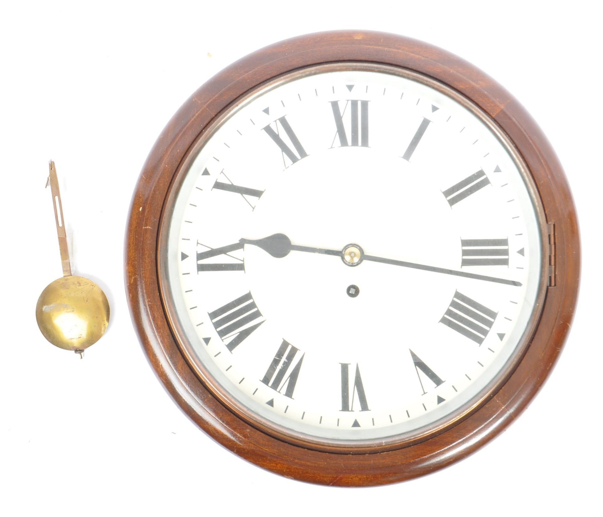 EARLY 20TH CENTURY POST OFFICE FUSEE MOVEMENT WALL CLOCK