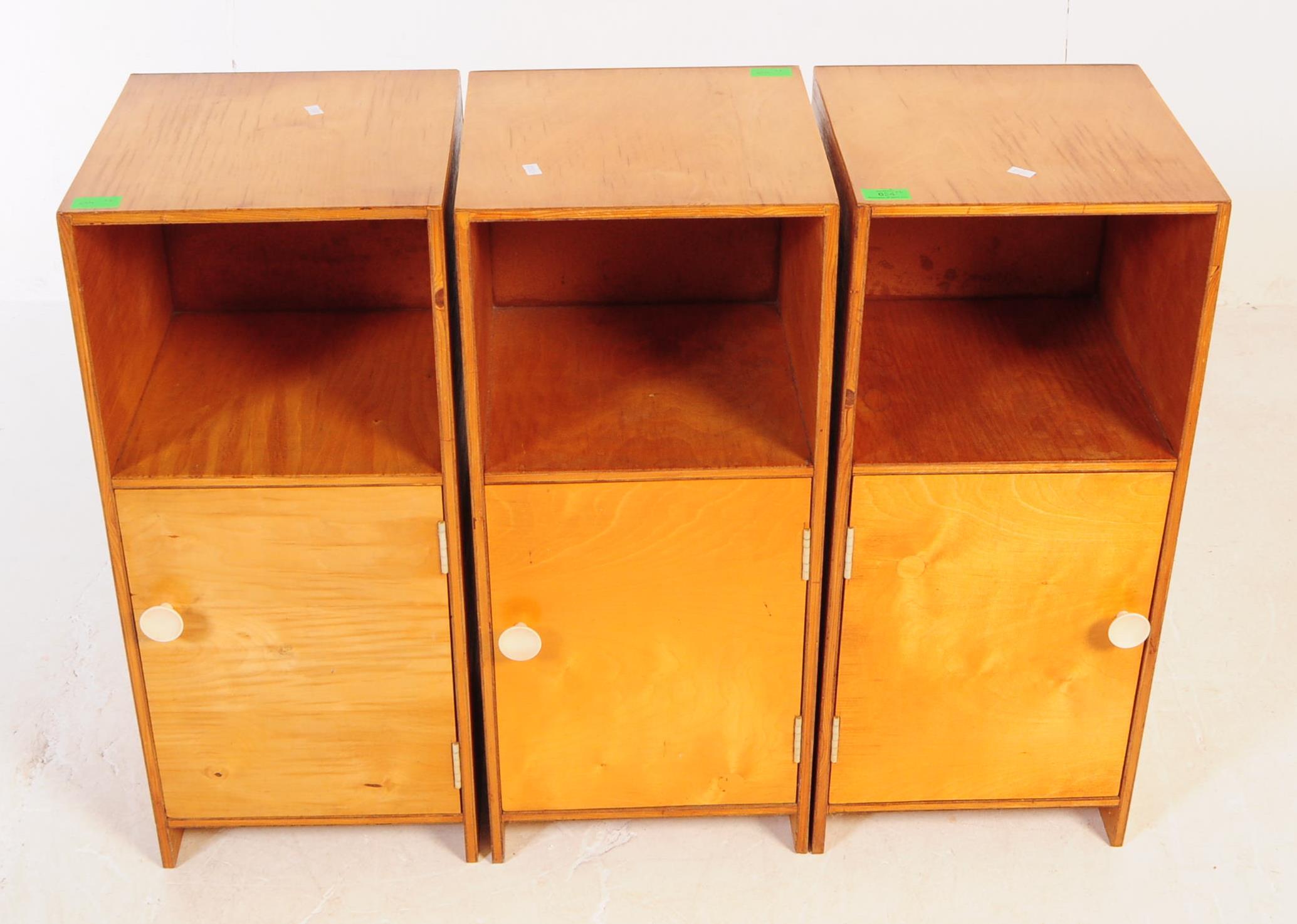 THREE MID CENTURY PLYWOOD BEDSIDE CUPBOARDS - Image 2 of 7