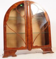 1930S ART DECO WALNUT DOME TOP CHINA VITRINE DISPLAY CABINET