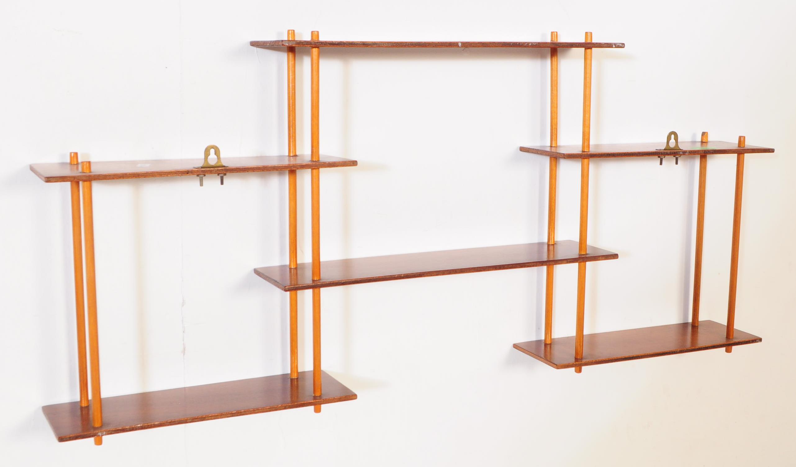 PAIR OF MID CENTURY WALL MOUNTED ETAGERE BOOKCASES - Image 5 of 6