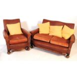 ART DECO 1930S FAUX LEATHER ARMCHAIR & MATCHING SOFA