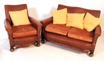 ART DECO 1930S FAUX LEATHER ARMCHAIR & MATCHING SOFA