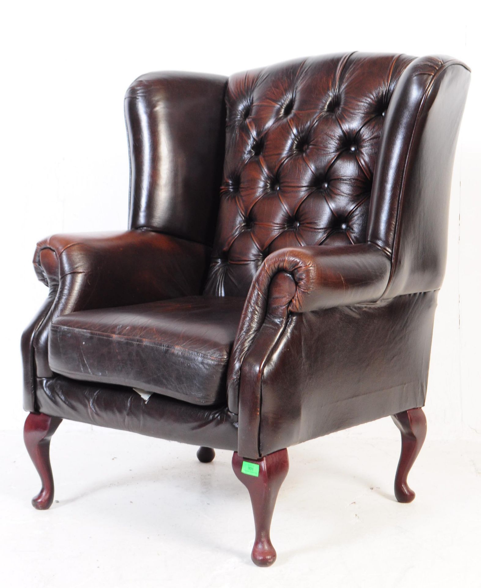20TH CENTURY LEATHER CHESTERFIELD WINGBACK ARMCHAIR