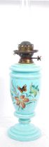 LATE VICTORIAN OPALINE GLASS ENAMELED DESK OIL LAMP