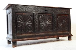 17TH CENTURY ENGLISH CARVED OAK COFFER CHEST BOX