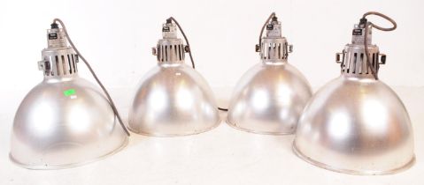 SET OF FOUR INDUSTRIAL CHROME FACTORY CEILING LIGHTS