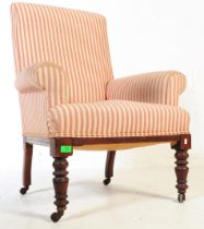19TH CENTURY VICTORIAN UPHOLSTERED LIBRARY ARMCHAIR