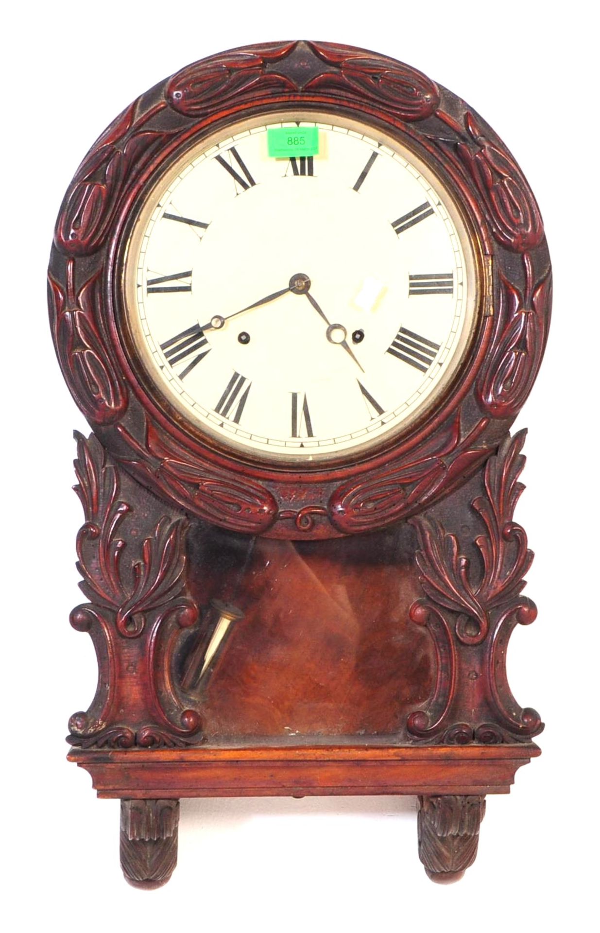 19TH CENTURY VICTORIAN 8-DAY ENGLISH DROP DIAL WALL CLOCK