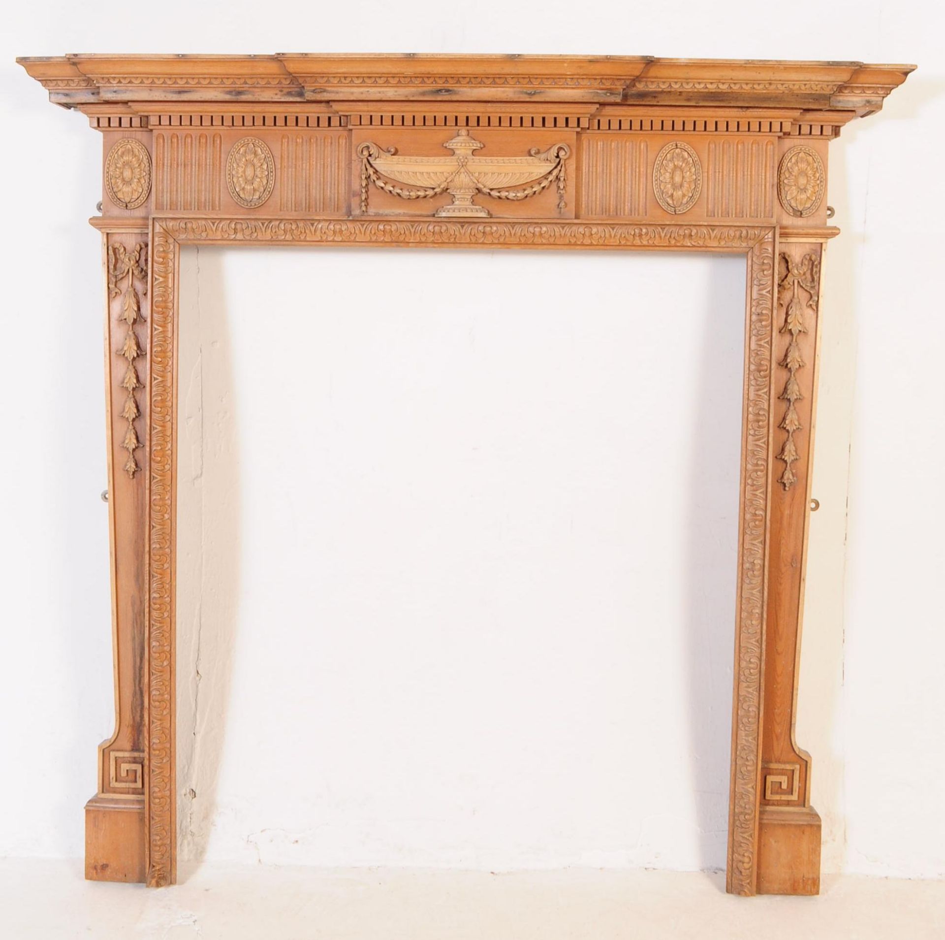 VICTORIAN 19TH CENTURY PITCH PINE CARVED FIREPLACE SURROUND