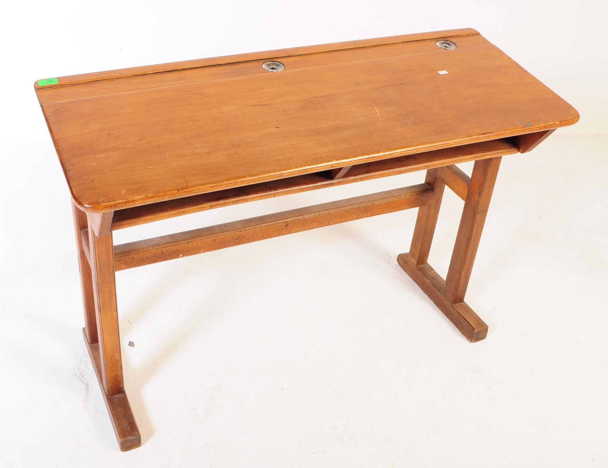 MID 20TH CENTURY TEAK SCHOOL WRITING DESK - Image 2 of 8