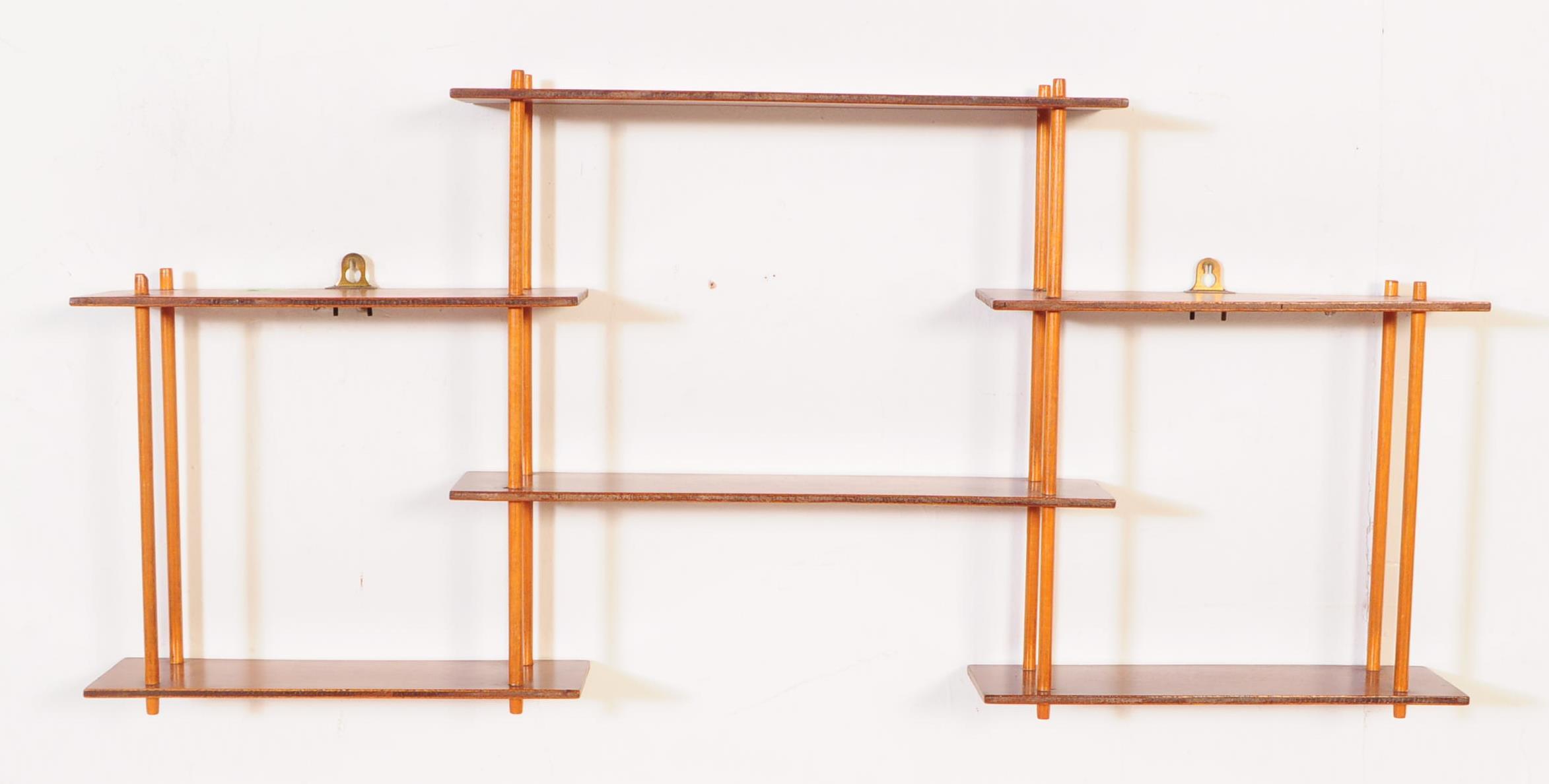 PAIR OF MID CENTURY WALL MOUNTED ETAGERE BOOKCASES - Image 2 of 6