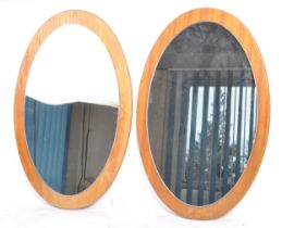 TWO MATCHING RETRO MID CENTURY 1970S TEAK FRAMED WALL MIRRORS