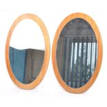 TWO MATCHING RETRO MID CENTURY 1970S TEAK FRAMED WALL MIRRORS