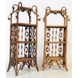 PAIR OF VICTORIAN BAMBOO AND WICKER SHELVES