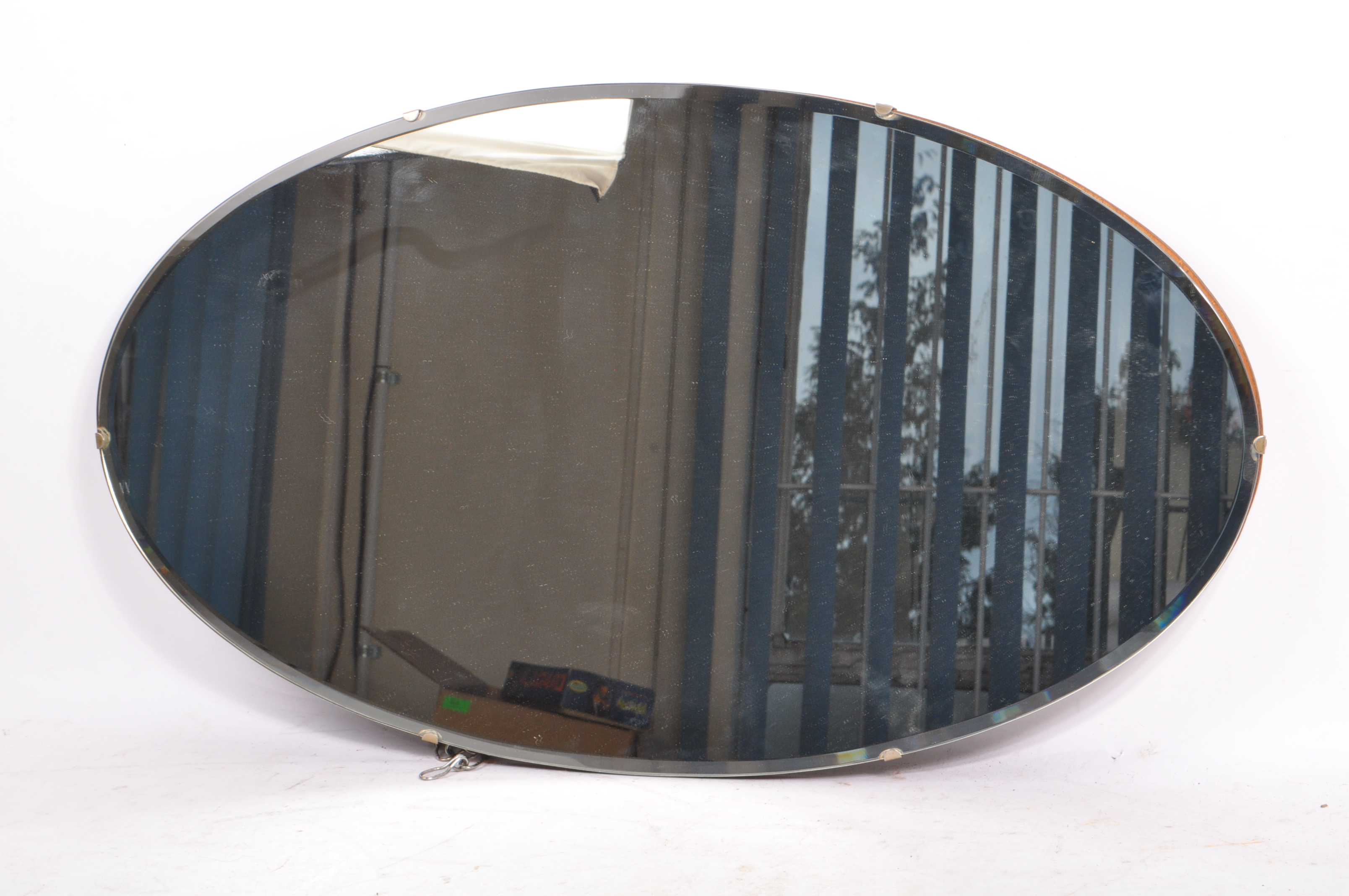 1940S MID CENTURY WALL HANGING BEVELLED EDGE OVAL MIRROR