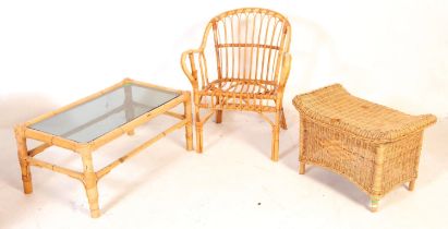 A mid century Italian manner bamboo armchair in the manner of Franco Albini together with a