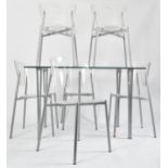CONTEMPORARY TEMPERED GLASS & CHROME DINING TABLE & CHAIRS