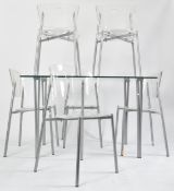 CONTEMPORARY TEMPERED GLASS & CHROME DINING TABLE & CHAIRS