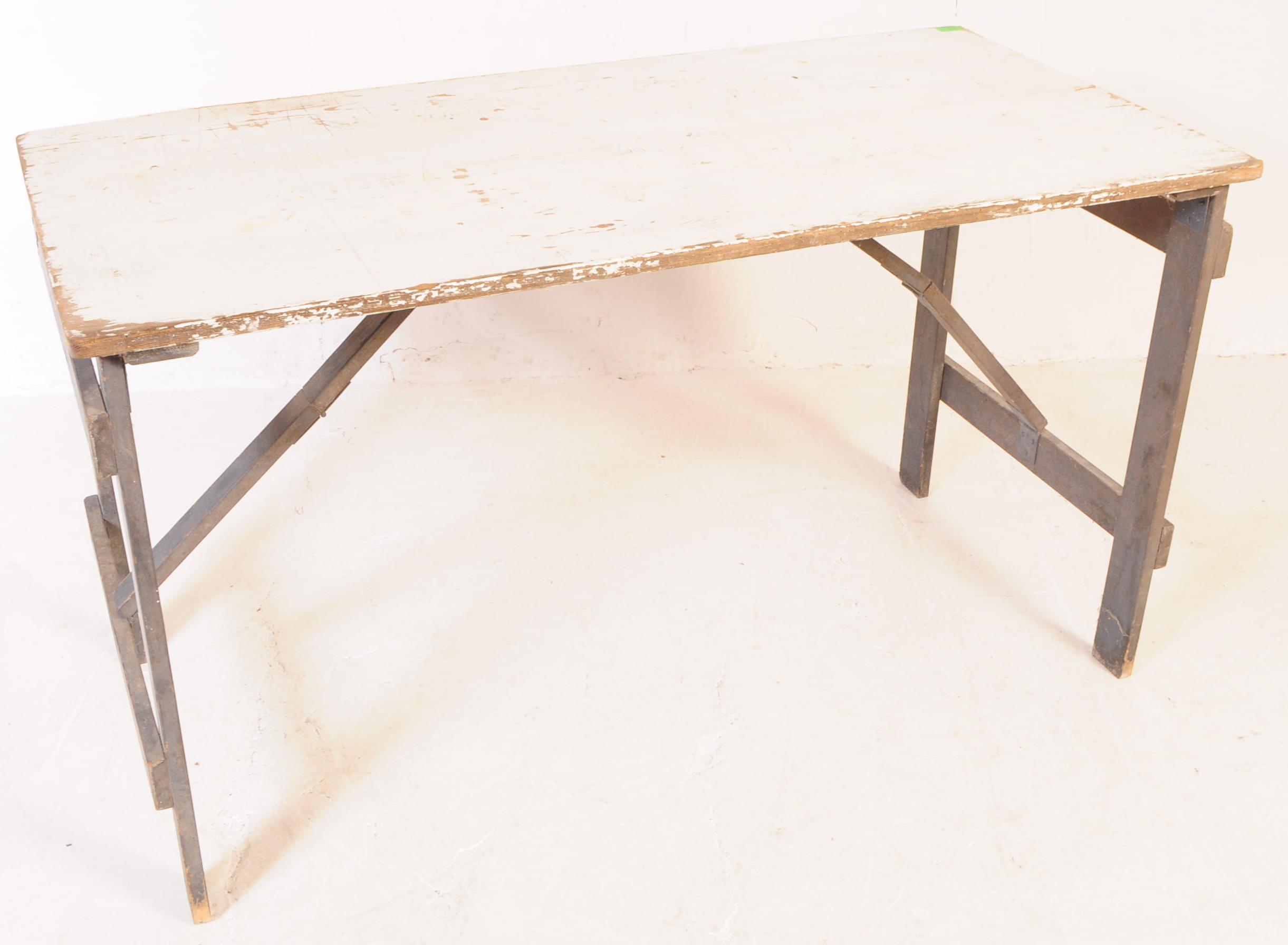 MID CENTURY FOLDING DINING TRESTLE TABLE AND CHAIRS - Image 3 of 10