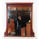 LARGE VICTORIAN MAHOGANY WOOD OVER MANTLE FRAMED MIRROR