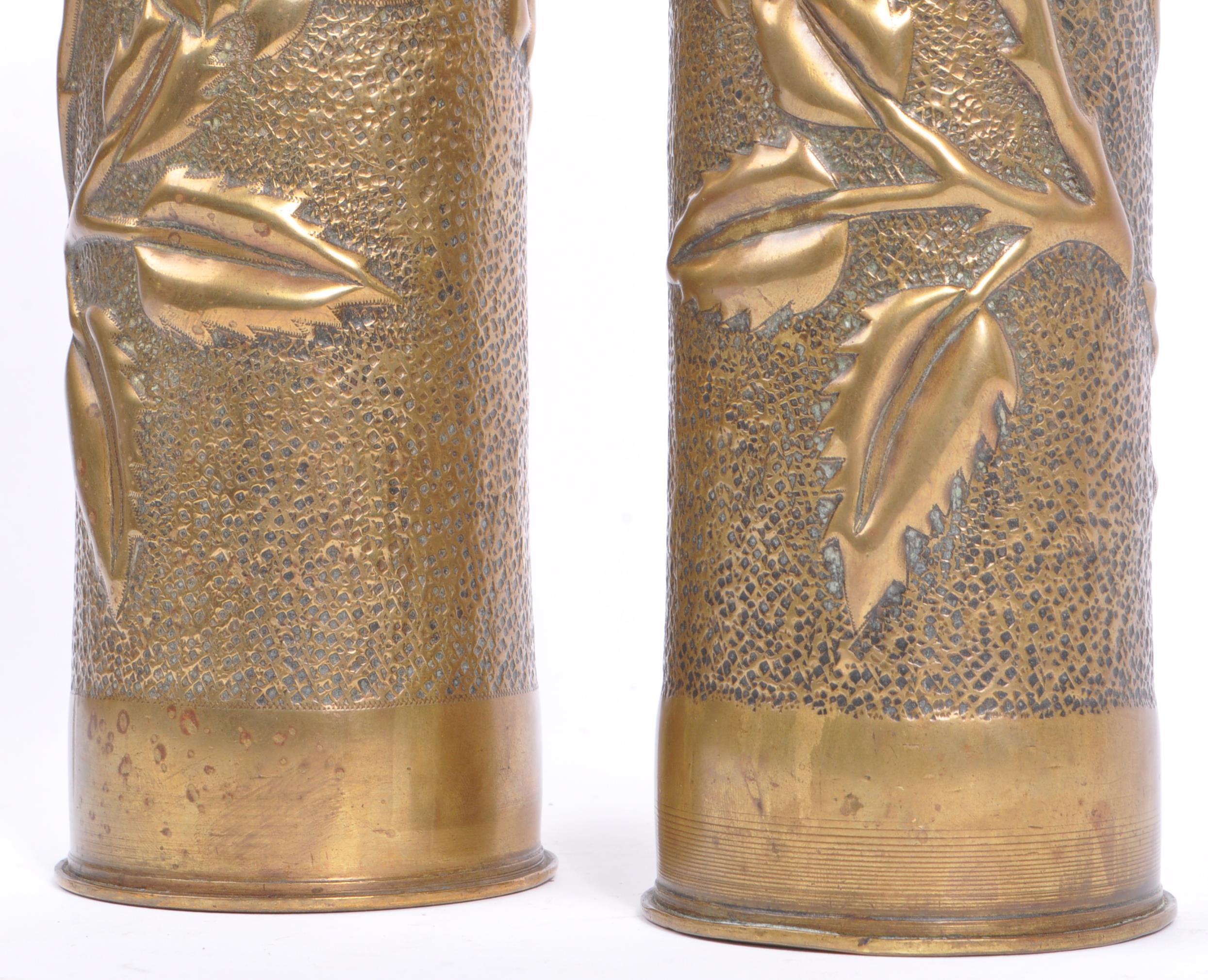 PAIR OF WWI HAMMERED BRASS TRENCH ART VASES - Image 5 of 6