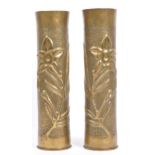 PAIR OF WWI HAMMERED BRASS TRENCH ART VASES