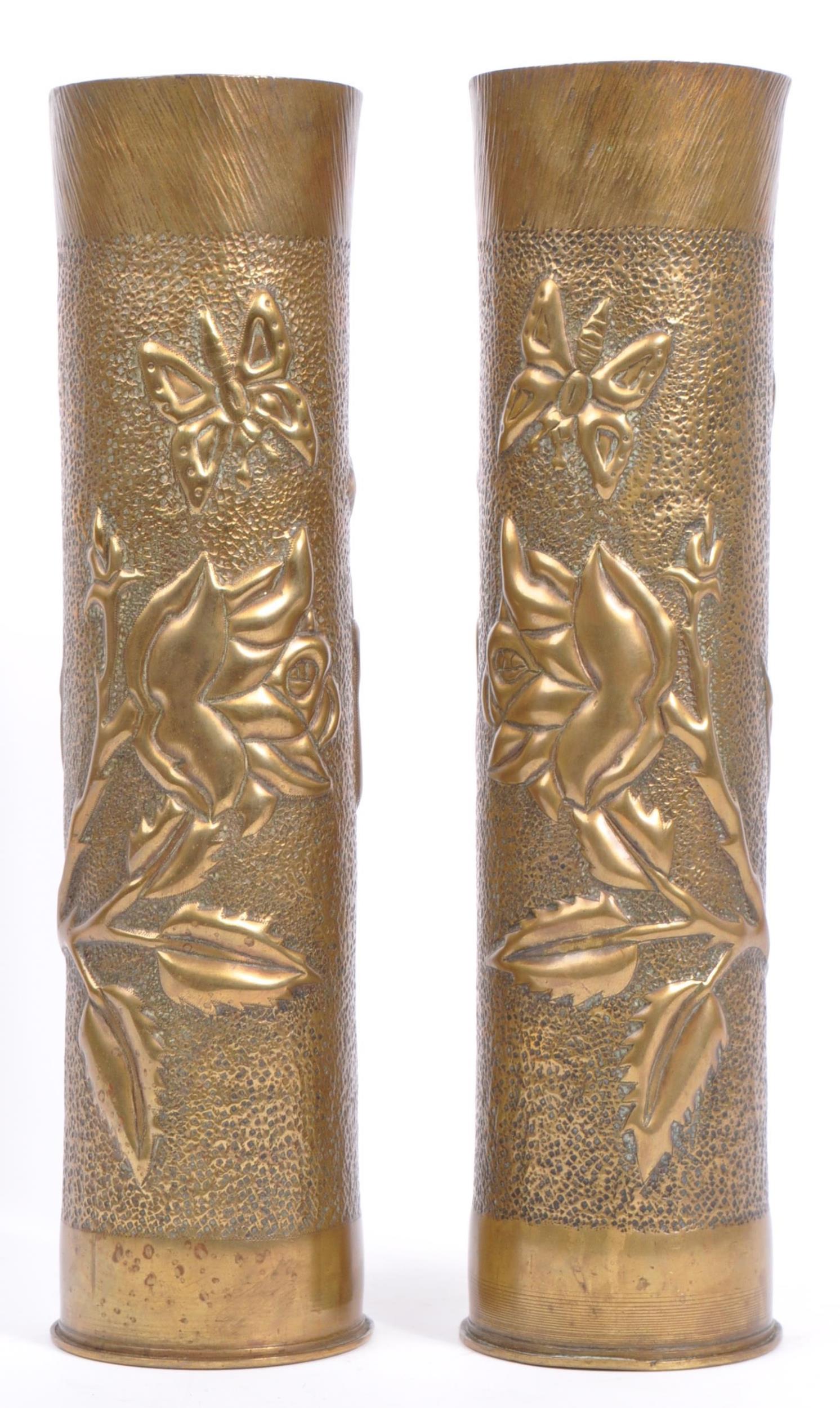 PAIR OF WWI HAMMERED BRASS TRENCH ART VASES - Image 3 of 6