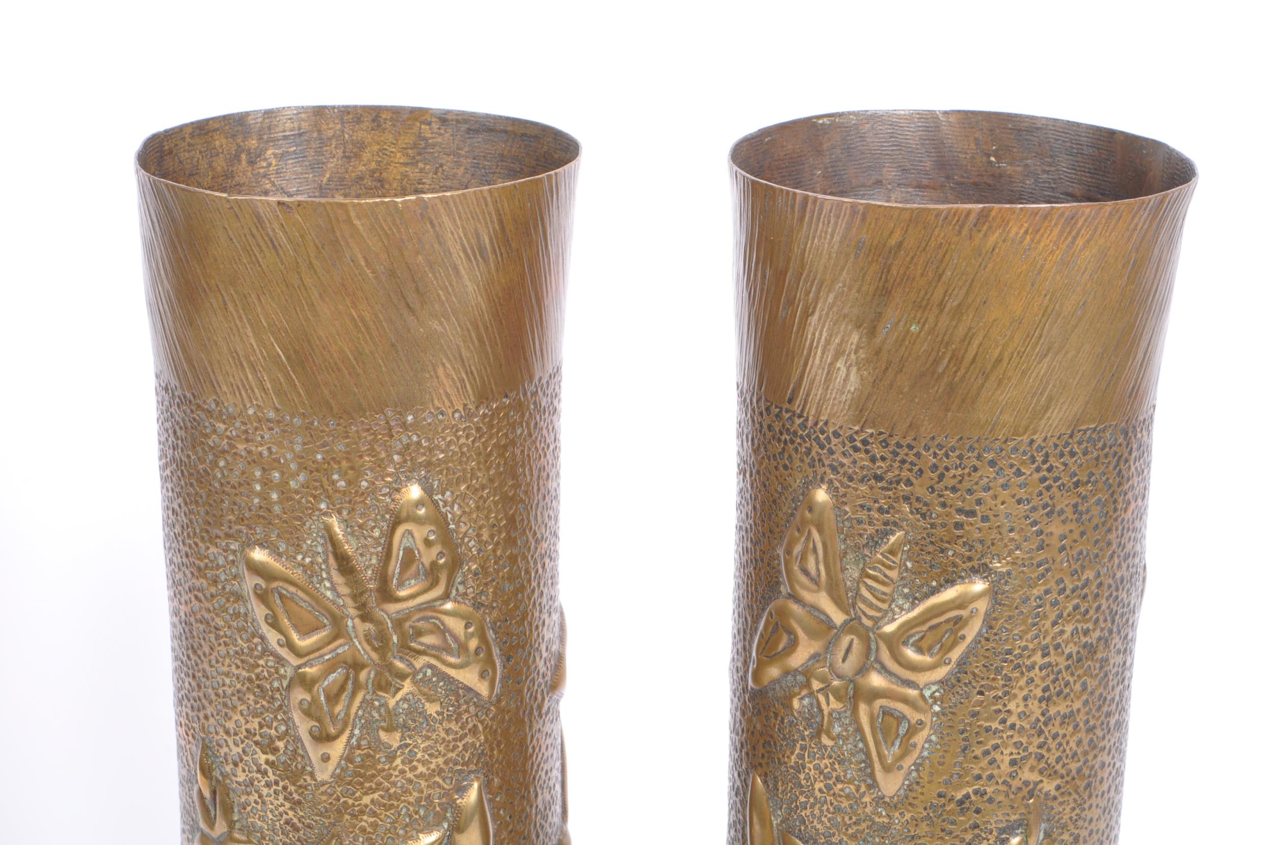 PAIR OF WWI HAMMERED BRASS TRENCH ART VASES - Image 4 of 6